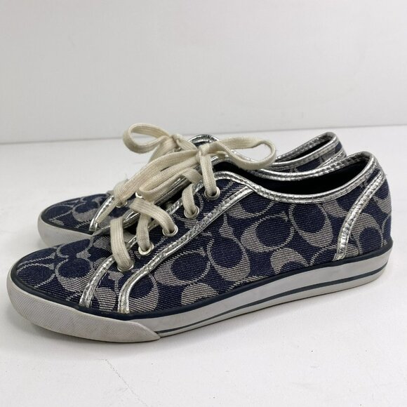 Coach Shoes Womens Size 7 Dee Optic Signature C Monogram Canvas Sneakers Lace Up - Picture 5 of 12